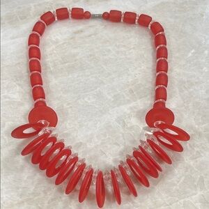 Vintage Vibrant Red Plastic Disc Beaded Chunky Retro Necklace, 80s Jewellery